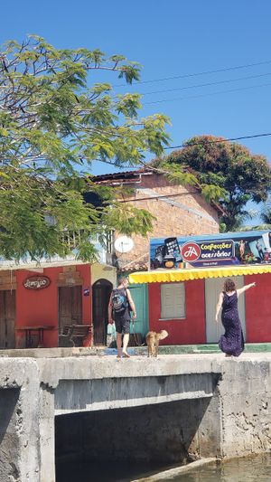Arriving at the meighbor village with our boat. at Pousada Casinha Amarela in Cairu