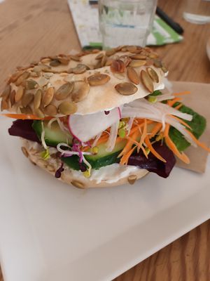 Bagel with cream cheese at Cafe Vux in Berlin