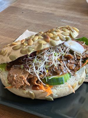 Seitan bagel  at Cafe Vux in Berlin