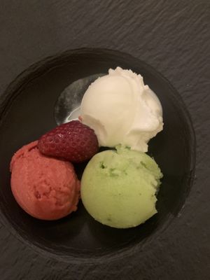 Lemon raspberry and basil sorbet   at Hotel Freina in Selva Di Val Gardena