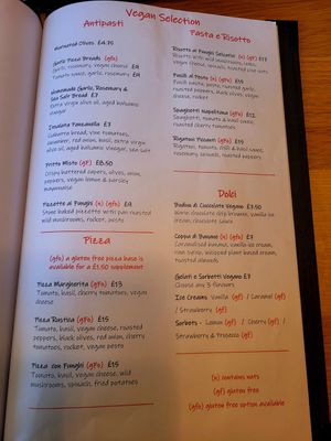 Con Amici Vegan Menu. at Con Amici in Denbigh