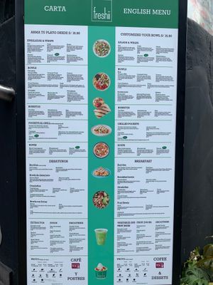 Menu at freshii in Lima