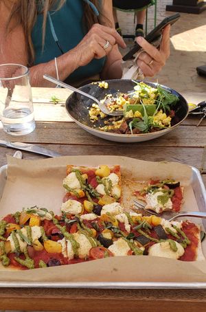 Pesto flatbread/hash at Hungry Angelina in Long Beach