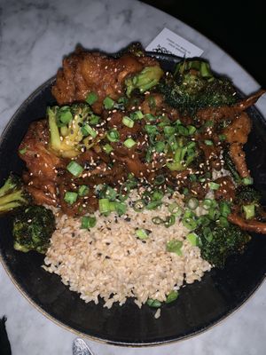 Orange chick’n at Hungry Angelina in Long Beach