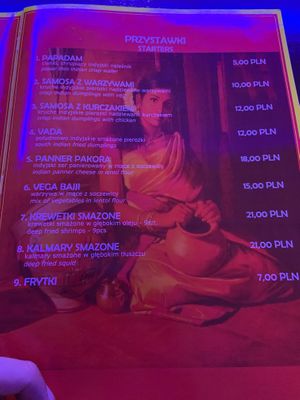 Menu  at Raj India in Gorzow Wielkopolski