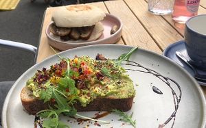 Avo toast and sausage stottie  at The Boatyard in North Shields