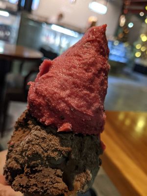 Vegan Passion fruit and chocolate ice cream at Valence Argentina in Buenos Aires