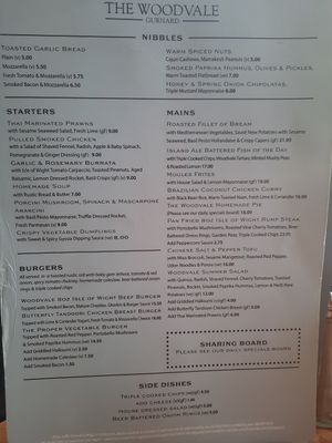 Menu 1/2 at The Woodvale in Cowes