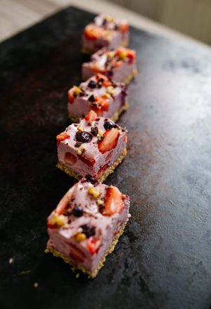 raw strawberry cake  at Foody Healthy Bakery - Veg Art Naturals in Ulaanbaatar