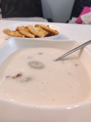 Mutton dumpling milk soup at Loving Hut - TDB in Ulaanbaatar