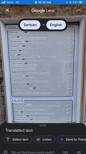The menu translation. at Smokvica - Kralja Petra in Belgrade