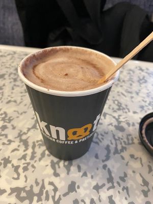 Salted hazelnut hot chocolate at Knot Artisan Coffee & Pretzels - Victoria in South West London