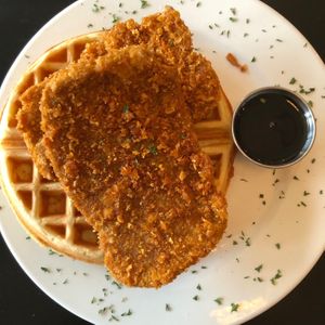 Chick’n and waffles  at Paisley Vegan Kitchen in Melbourne
