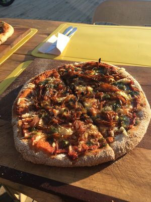 One of the pesto pizzas with caramelised onion at PanLab in Pucon