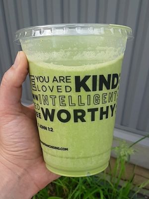 The Double One: Hemp Protein, Almond Butter, Almond Milk, Banana, Maple Syrup, Spinach, Kale at Clean Juice in Lincoln