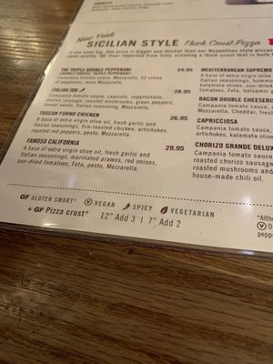 Menu labeling at Famoso Neaopolitan Pizzeria in Regina