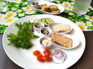 Homemade cheese platter at Vegan Vacation in Bergen