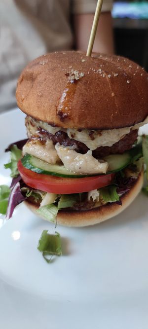 French burger with beyond patty. Very good at Vegan Vacation in Bergen