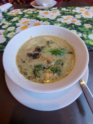 Fishsoup as starter. at Vegan Vacation in Bergen