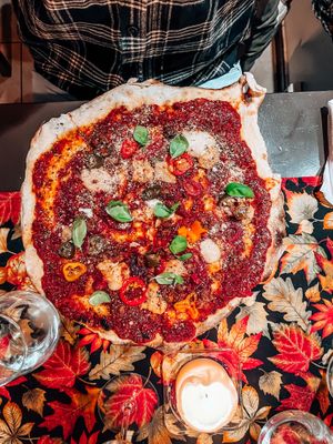 Spicy pizza  at Vegan Vacation in Bergen