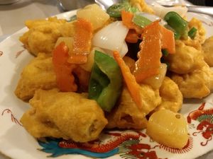 Sweet and sour "vegetarian chicken" (sauce was on the side) at Ypbor Yan in Ann Arbor