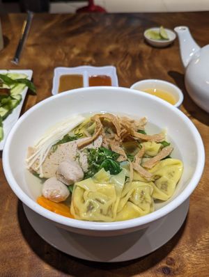 Vegetable dumpling soup at Evergreen Vegetarian - DN Branch in Phnom Penh