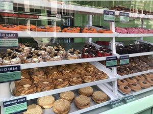 The vegan doughnuts were all on the left  at Rodeo Doughnuts - Long Acre in London