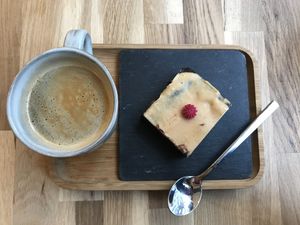 Coffee and peanut butter brownie  at Be Nuts in Brussels