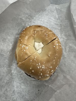 Toasted salt with tofu cream cheese  at Goldberg's in Westhampton Beach