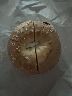 Toasted salt with vegan cream cheese  at Goldberg's in Westhampton Beach