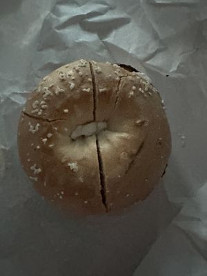 Toasted salt with vegan cream cheese  at Goldberg's in Westhampton Beach