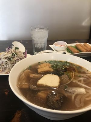 bun hue + cha gio at Huong Sen Lotus Vegetarian in Houston