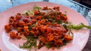 Vegan sopecitos  at Fiesta Oaxaca in Santa Fe