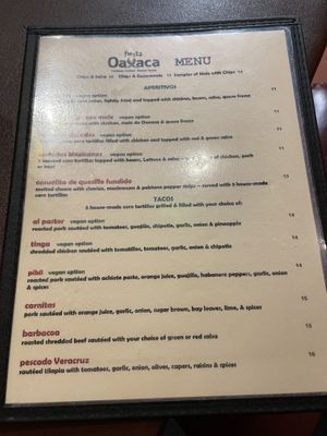 Menu 1  at Fiesta Oaxaca in Santa Fe