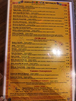 Vegan options on regular menu at Fiesta Oaxaca in Santa Fe