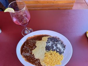 Delicious green and mole vegan enchiladas   at Fiesta Oaxaca in Santa Fe