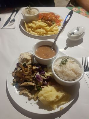 Vegetables with shitake + eggplant parmigiana  at Quintal Verde in Paraty