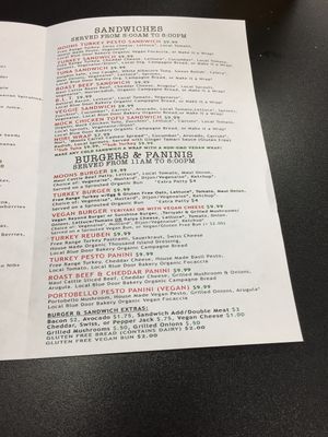 Menu with vegan options  at Hawaiian Moons Market in Kihei