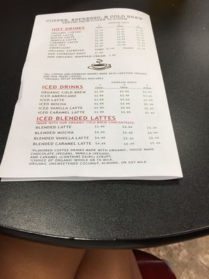 Menu with milk alternatives  at Hawaiian Moons Market in Kihei