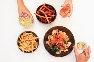 CAULIFLOWER SALAD, MIXED VEGIE CHIPS, SHOESTRING FRIES WITH COCKTAILS & WINE at nosh MERIMBULA in Merimbula