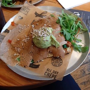vegan avo crepe with rocket, spinach, toms & vegan cheese at Crêpeaffaire in Cambridge