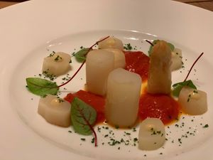 Smoked white asparagus at Chez Tomo in Tokyo