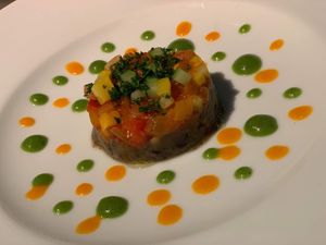 Ratatouille and eggplant paste/mash at the bottom at Chez Tomo in Tokyo