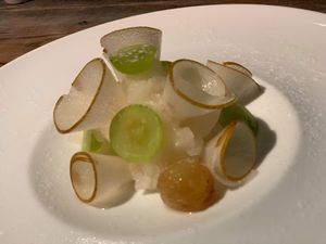 Japanese pear, Shine Muscat and White wine sorbet at Chez Tomo in Tokyo