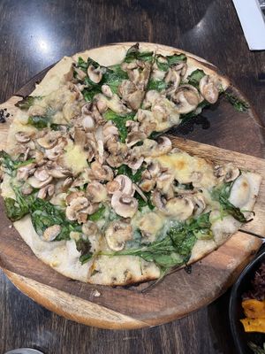 Funghi Olio pizza - spinach, mushrooms, truffle oil   at Silvio's Italian in Coffs Harbour