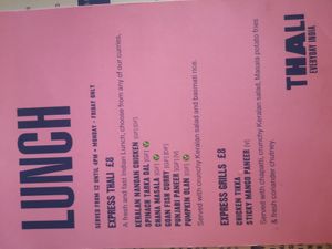 Lunchtime express menu at Thali in Bristol