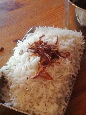 Basmati rice with fried onion at Thali in Bristol