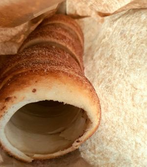 Cinnamon sugar (original) kurtosh. Note the nutella (not vegan) smeared at the bottom at Kürtősh in Randwick