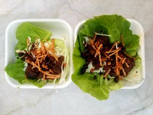 Cali Style Tacos with vegan picadillo and vegan chipotle jack at Tocaya Modern Mexican - One Paseo in San Diego