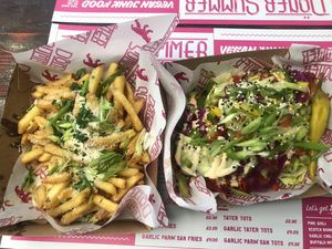 Garlic Parmesan fries and garlic chick’n kebab  at Döner Summer in York